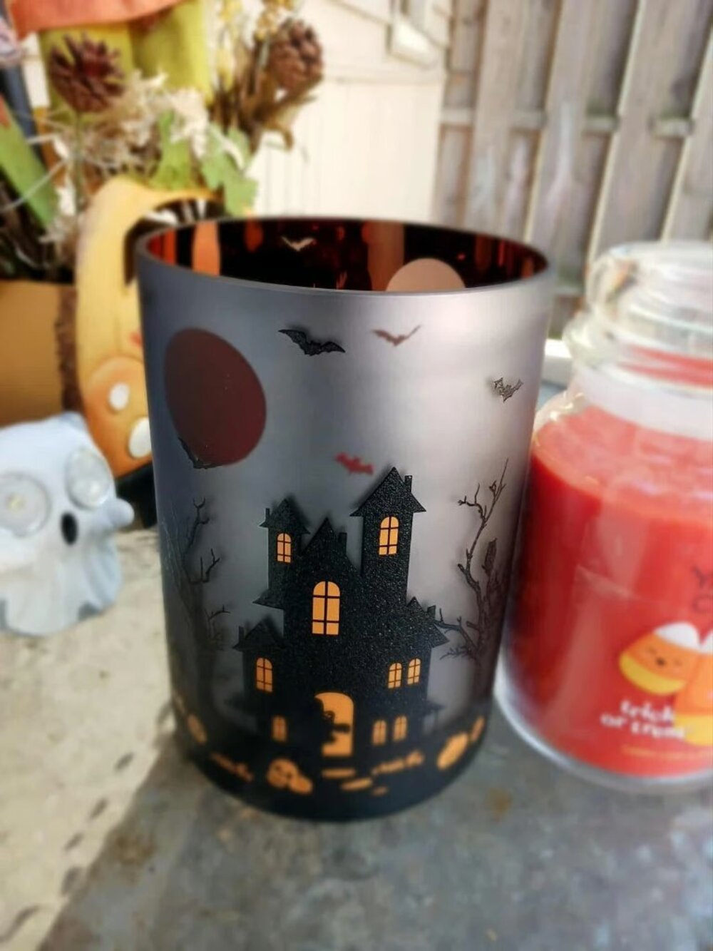 Yankee Candle Halloween House Large Jar Candle Holder Haunted Bats Spooky NEW